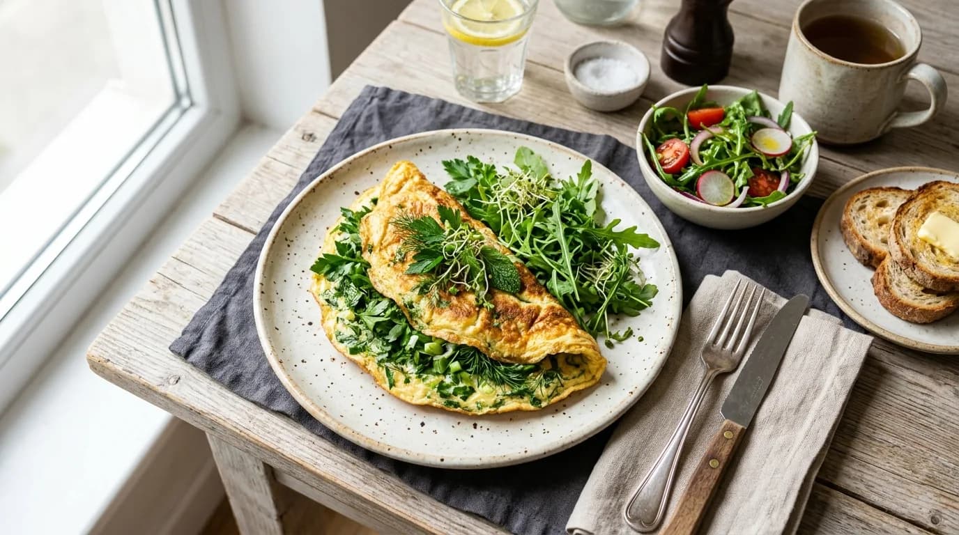 Mevsim Yeşillikleriyle Hazırlanmış Taze Otlu Omlet