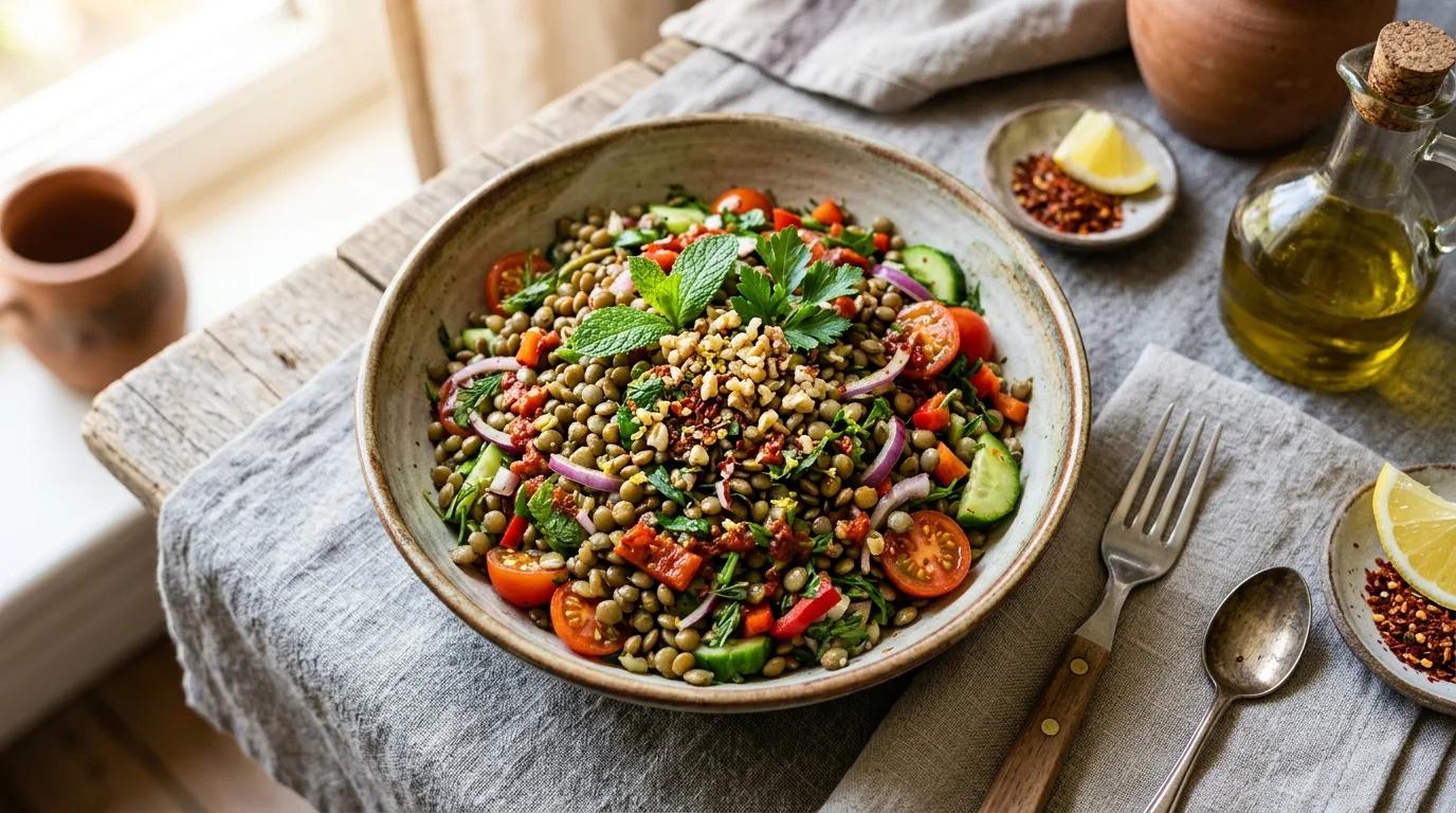 Ev Yapımı Salça ile Lezzetlendirilmiş Yeşil Mercimek Salatası Nasıl Yapılır?