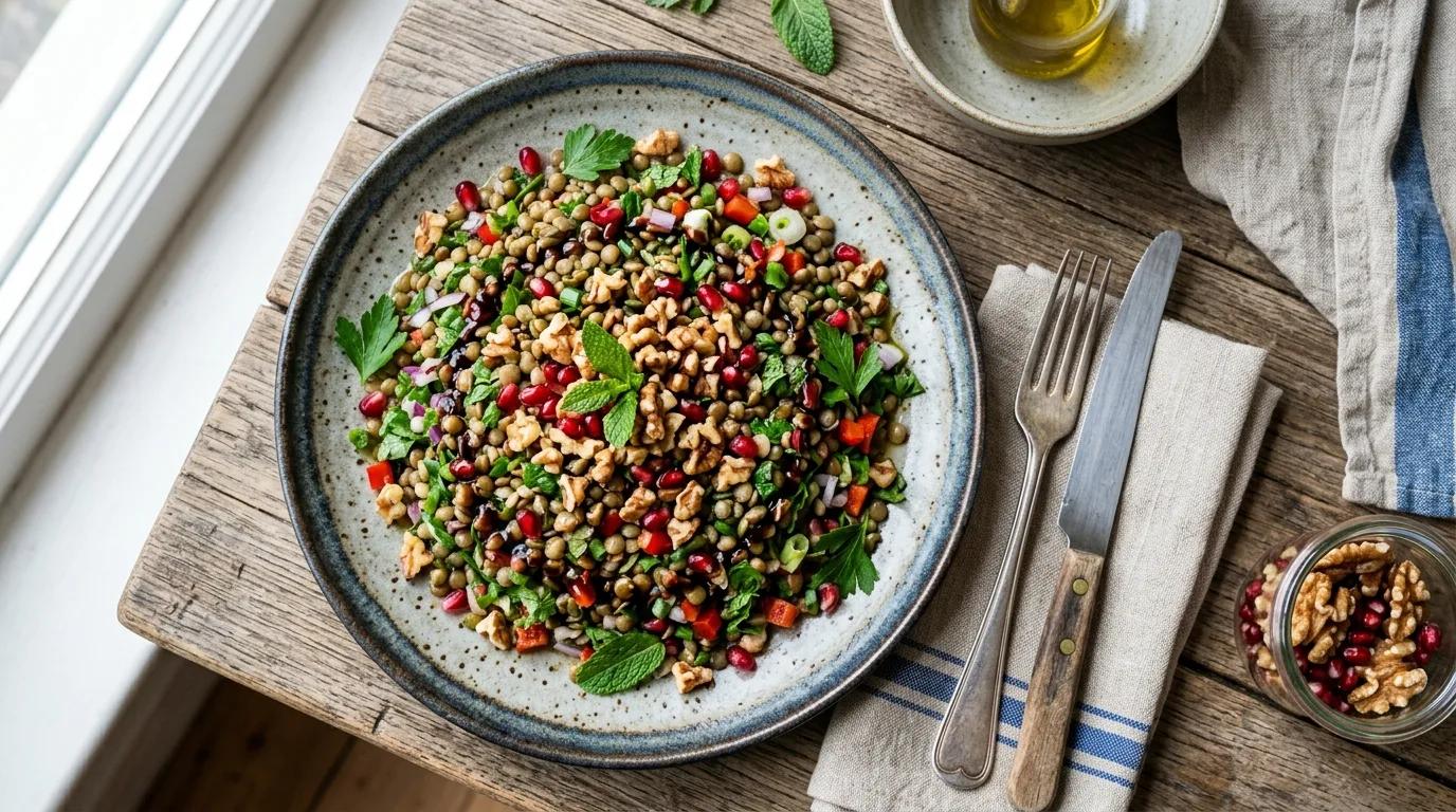 Nar Ekşili ve Cevizli Yeşil Mercimek Salatası Nasıl Yapılır?