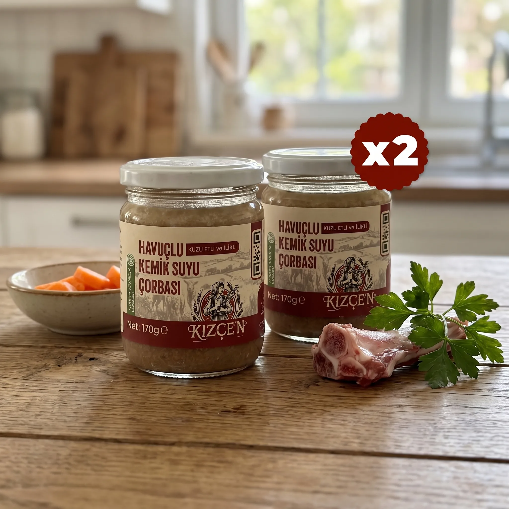Avantajlı 2 Li Kızçen Havuçlu Kuzu Etli ve İlikli Kemik Suyu Çorbası (2x170 g)