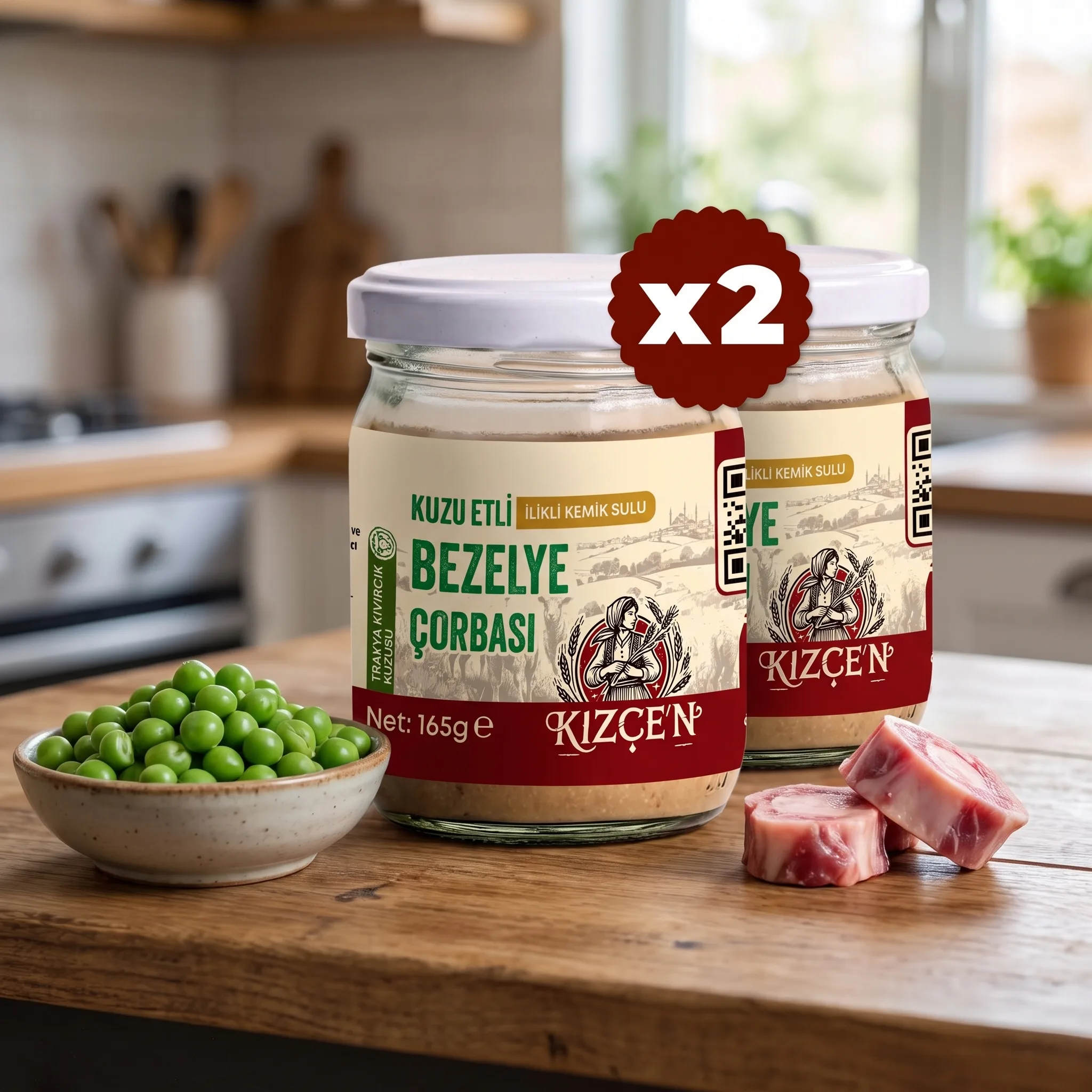 Avantajlı 2 Li Kızçen Kuzu Etli İlikli Kemik Sulu Bezelye Çorbası (2x165 g)