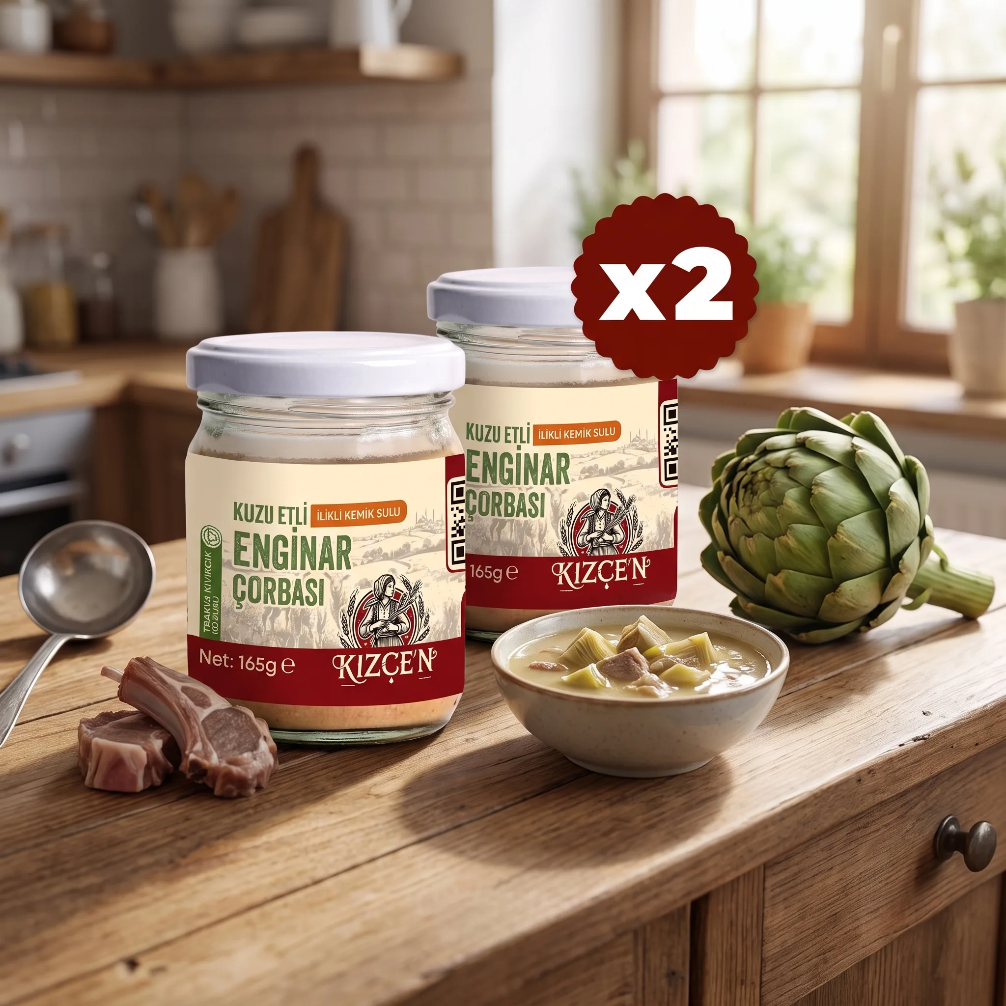 Avantajlı 2 Li Kızçen Kuzu Etli İlikli Kemik Sulu Enginar Çorbası (2x165 g)