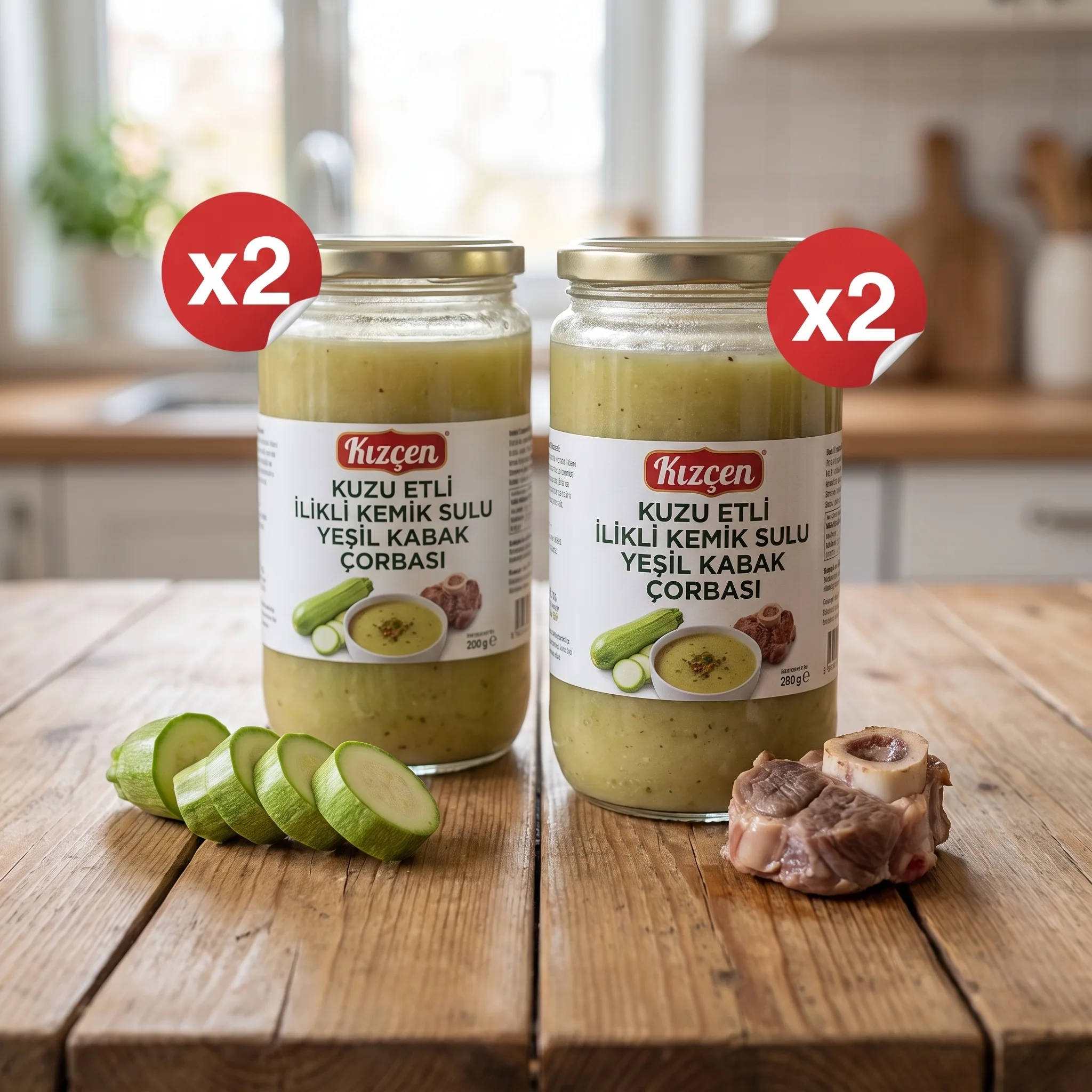 Avantajlı 2 Li Kızçen Kuzu Etli İlikli Kemik Sulu Yeşil Kabak Çorbası (2x165 g)