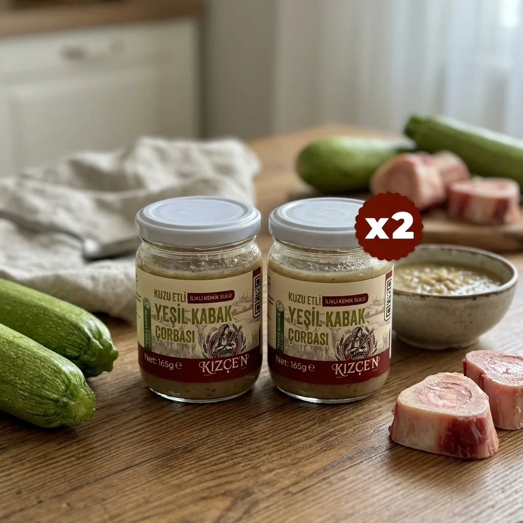 Avantajlı 2 Li Kızçen Kuzu Etli İlikli Kemik Sulu Yeşil Kabak Çorbası (2x165 g)