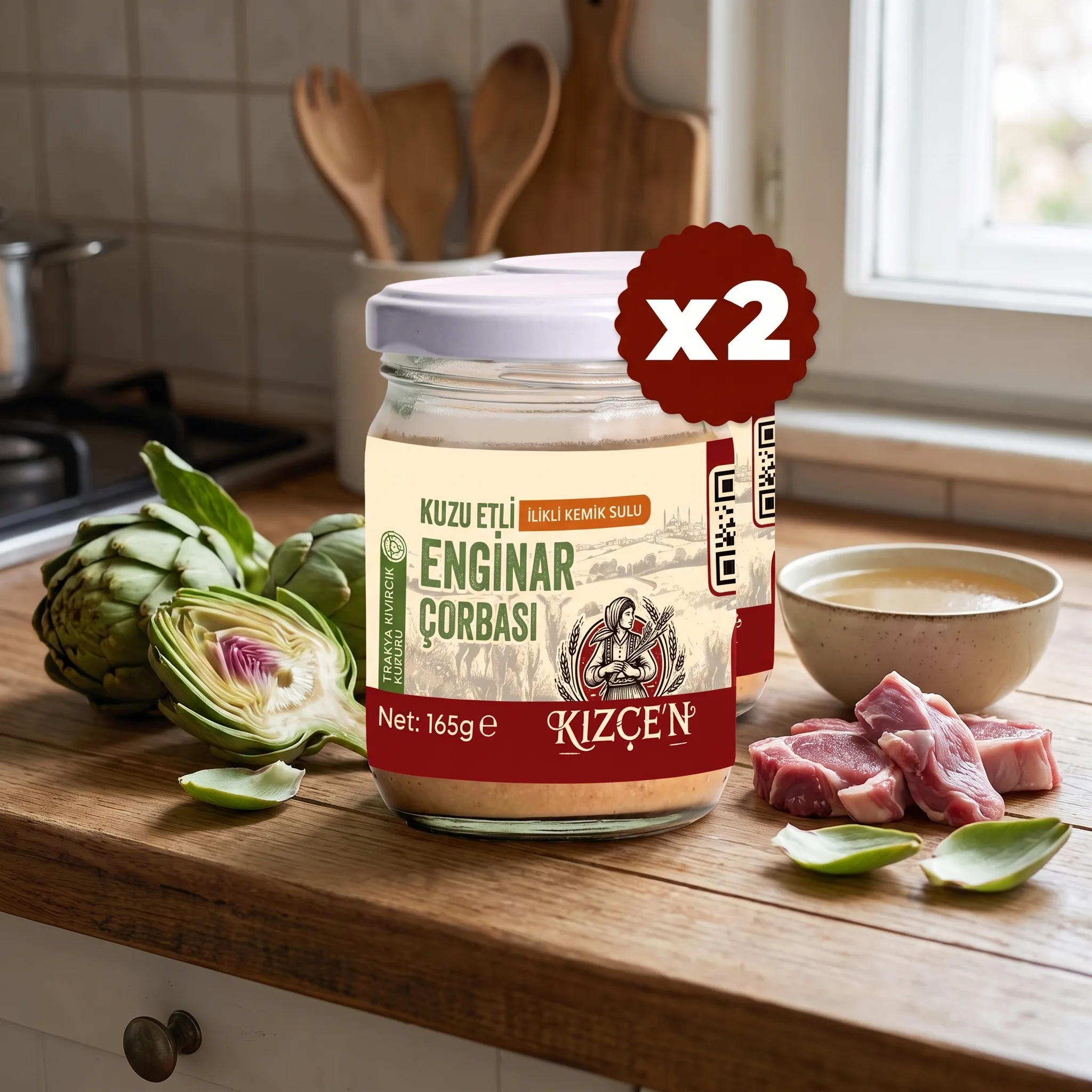 Bebekler İçin Doğal Lezzet: Kızçen Kuzu Etli Enginar Çorbası (2'li Paket, 2x165g)