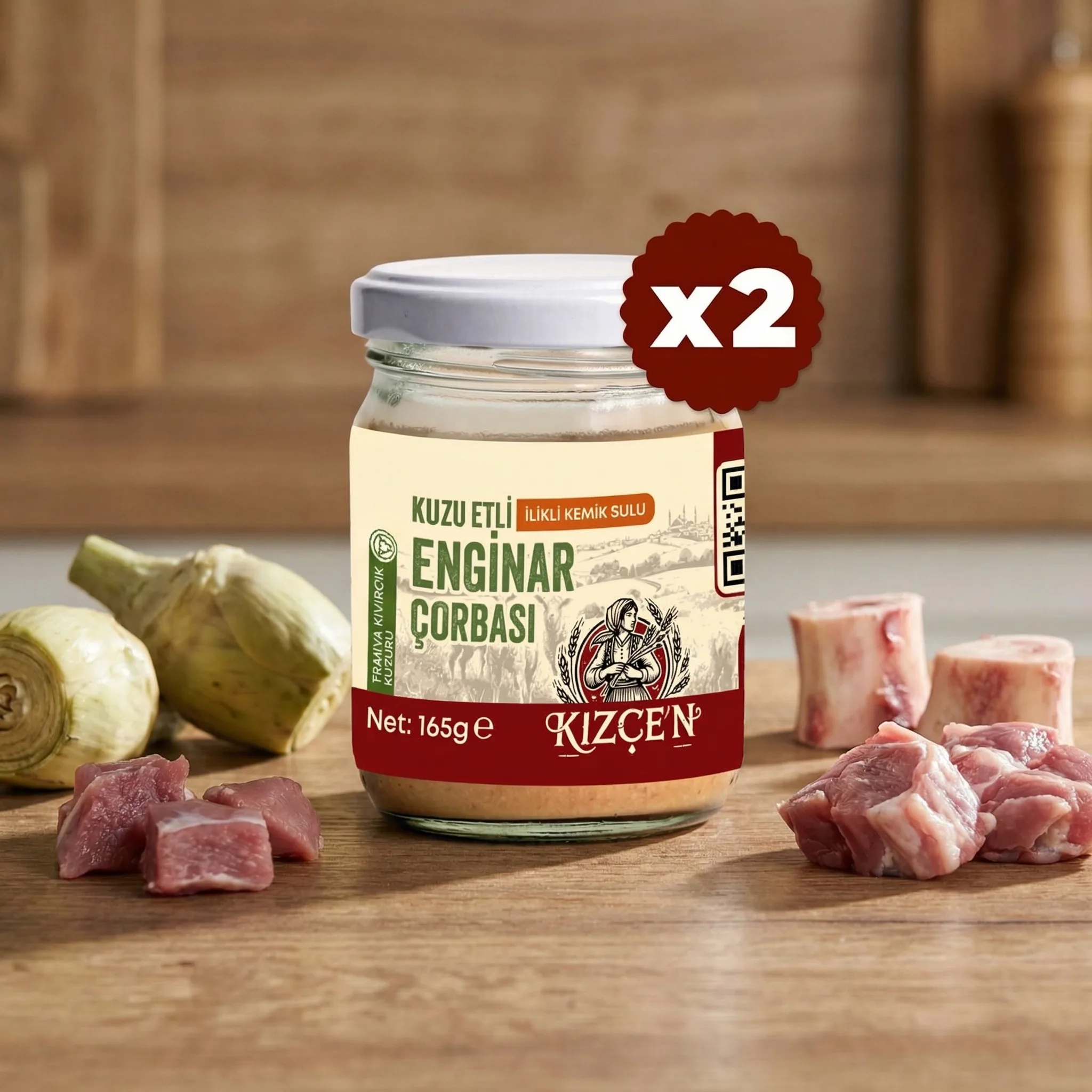 Bebekler İçin Doğal Lezzet: Kızçen Kuzu Etli Enginar Çorbası (2'li Paket, 2x165g)