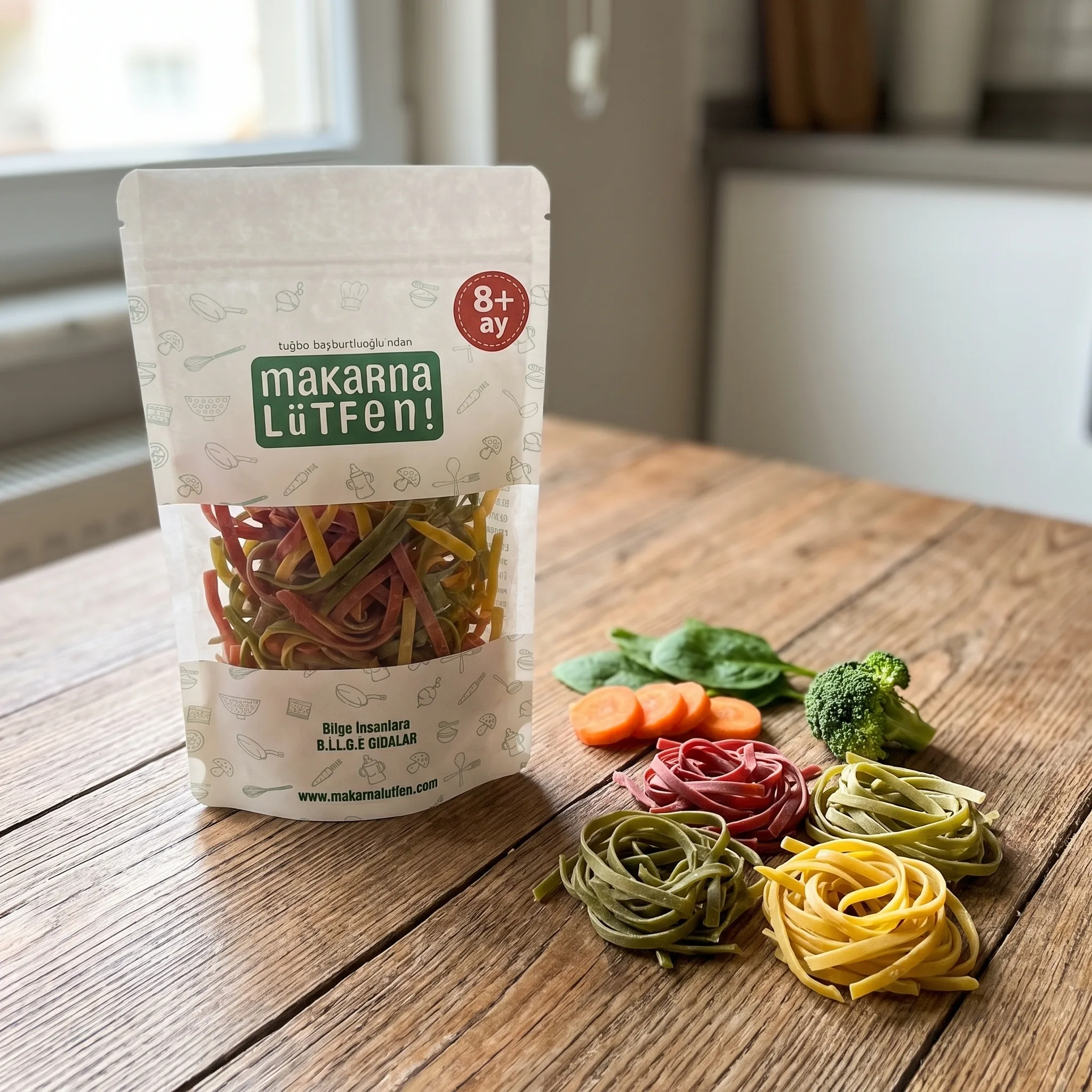 Bebekler İçin Renkli Sebzeli Erişte (8+ Ay, 200gr)