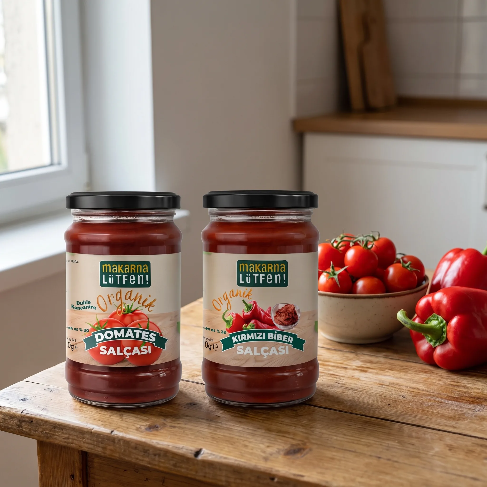 Organik Domates ve Kırmızı Biber Salçası İkili Paket (610g)