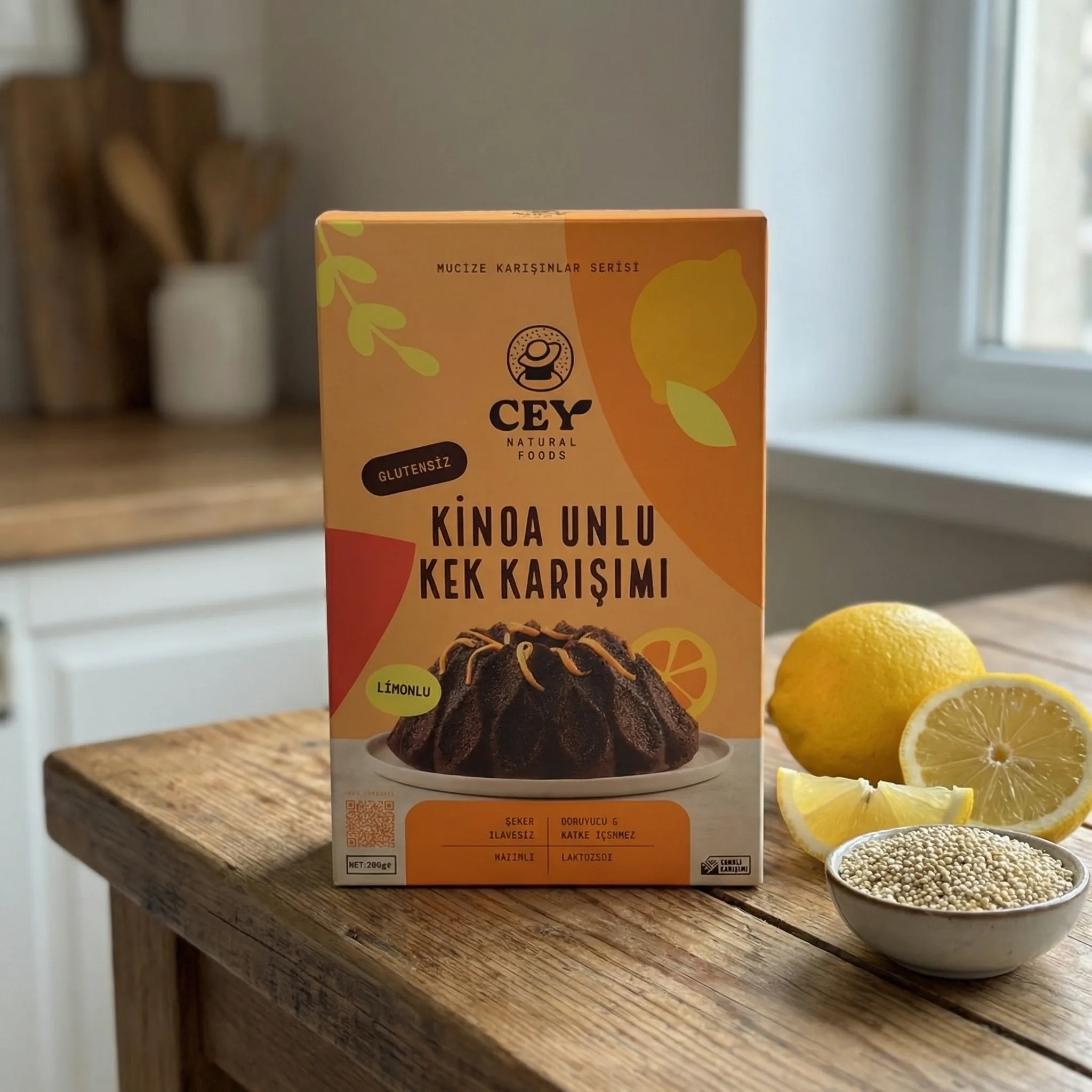 Cey Natural Limonlu Kinoa Kek Karışımı - Glutensiz ve Şekersiz Lezzet Bombası (265 g)