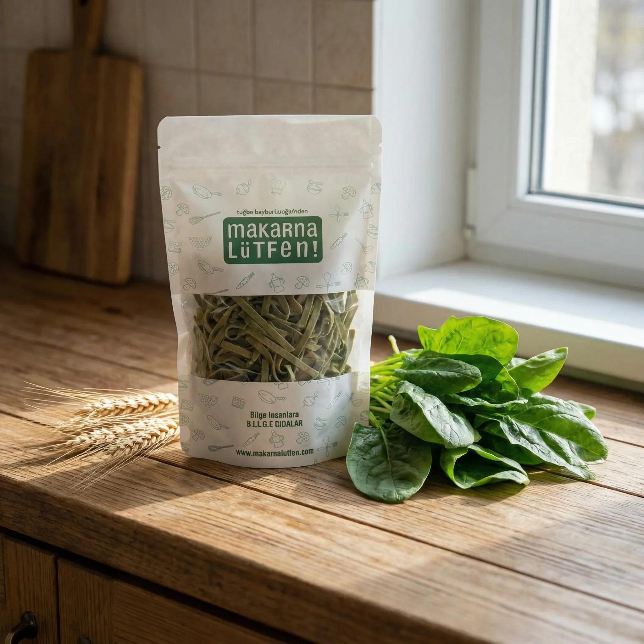 Doğal Ev Yapımı Ispanaklı Erişte - Katkısız ve Lezzetli (200 gr)
