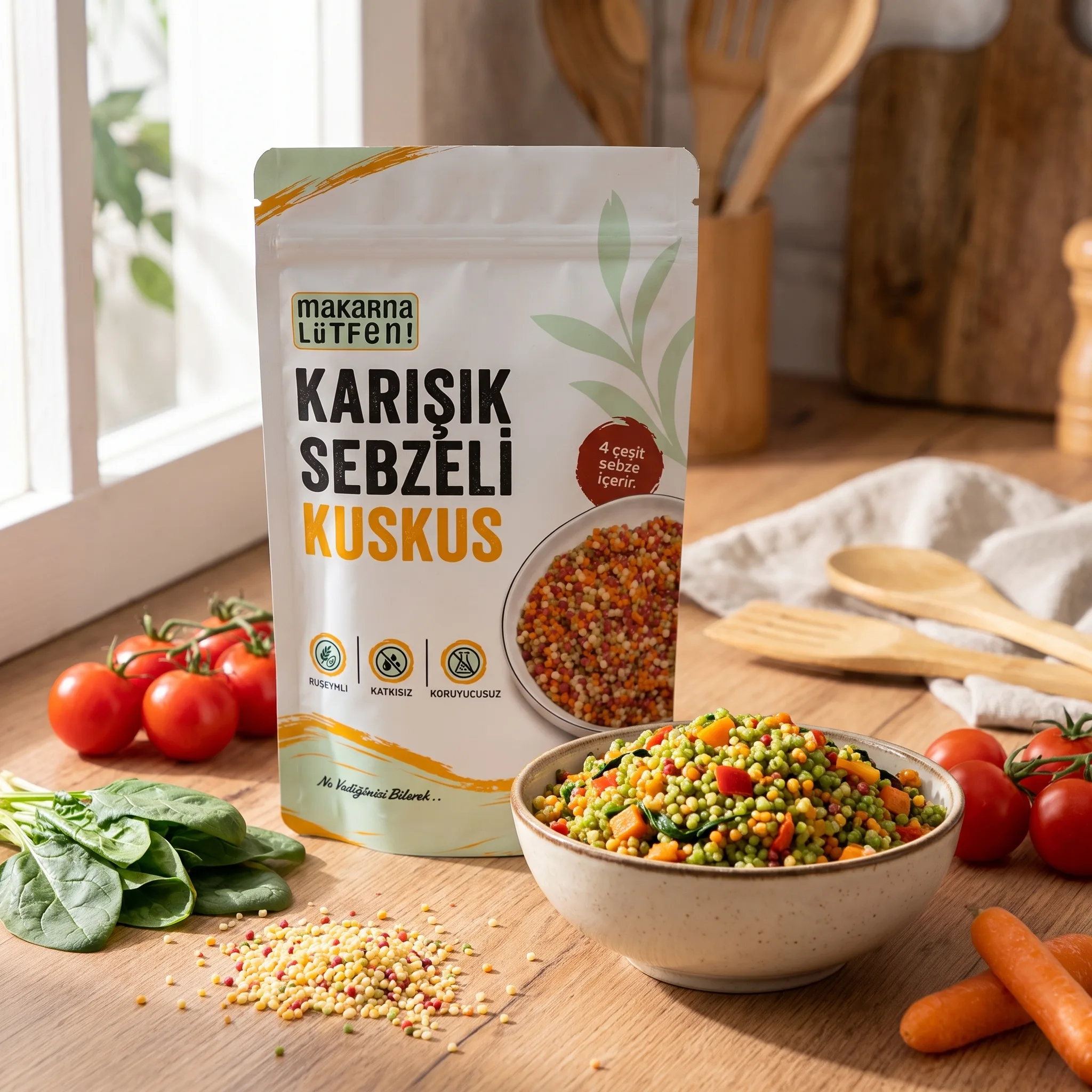 Doğal Renklerle Zenginleştirilmiş Sebzeli Kuskus (250 gr)