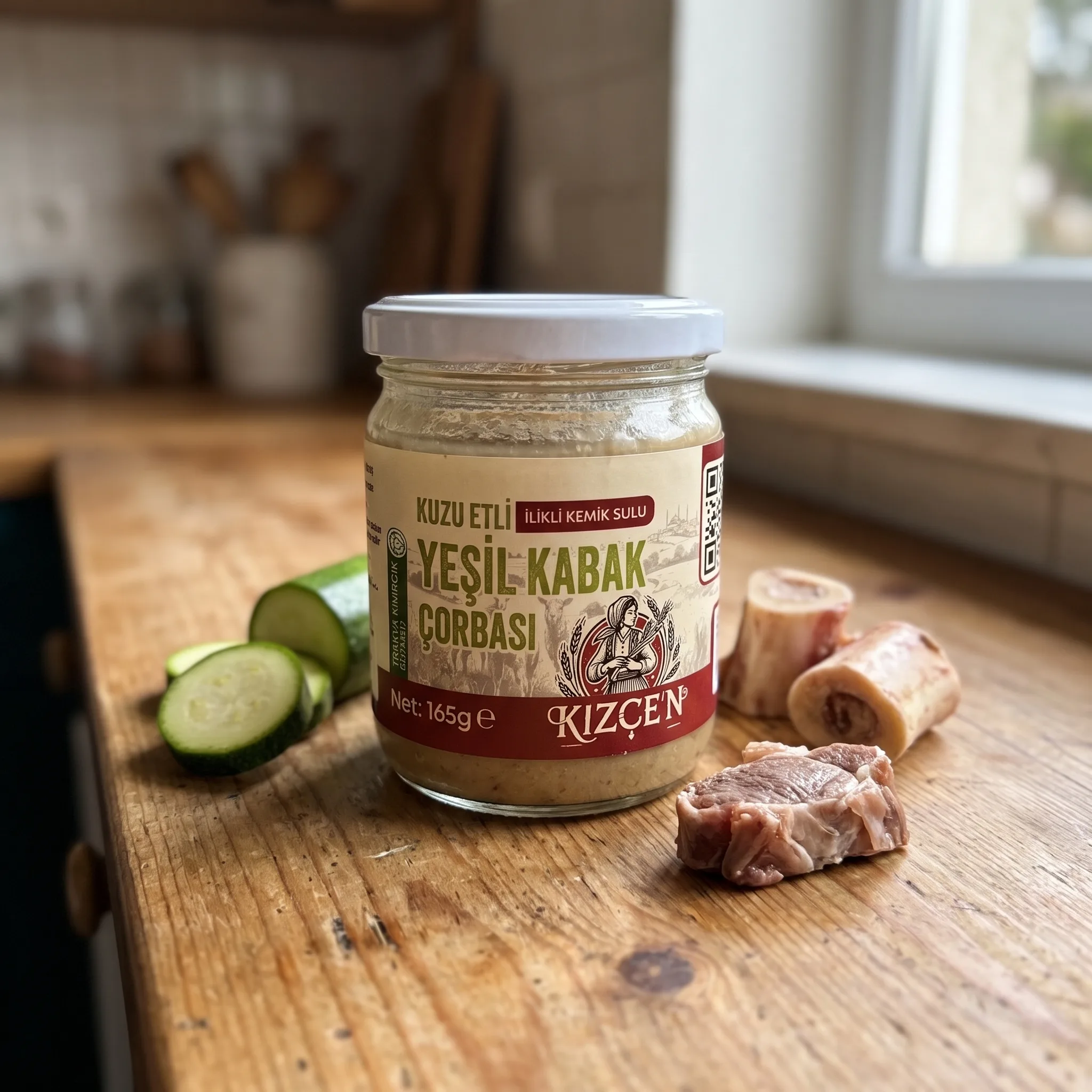 Kuzu Etli İlikli Kemik Sulu Yeşil Kabak Çorbası (165 gram)