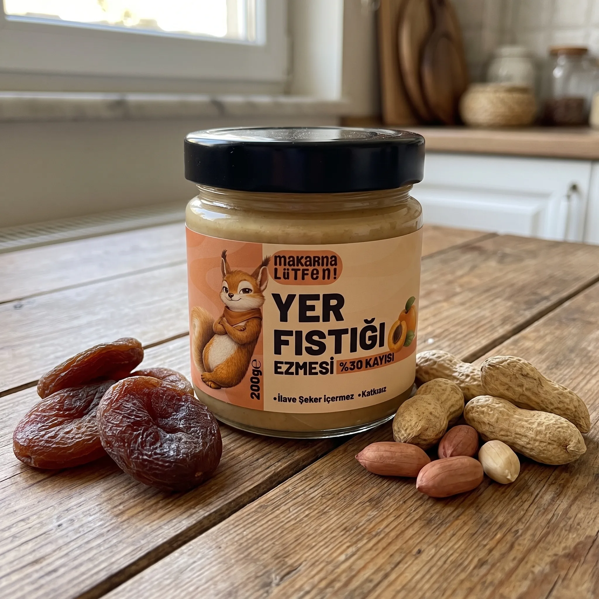 Makarna Lütfen Gün Kurusu Kayısılı Yer Fıstığı Ezmesi (200g) - %30 Meyve Oranı