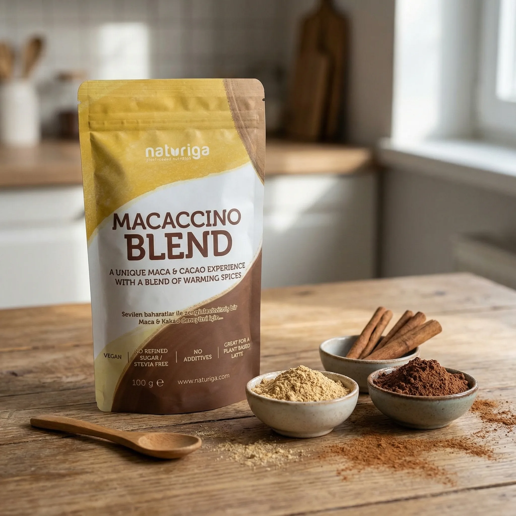 Naturiga Macaccino: Maca Kökü, Kakao ve Tarçınla Zenginleşen Enerji Deposu