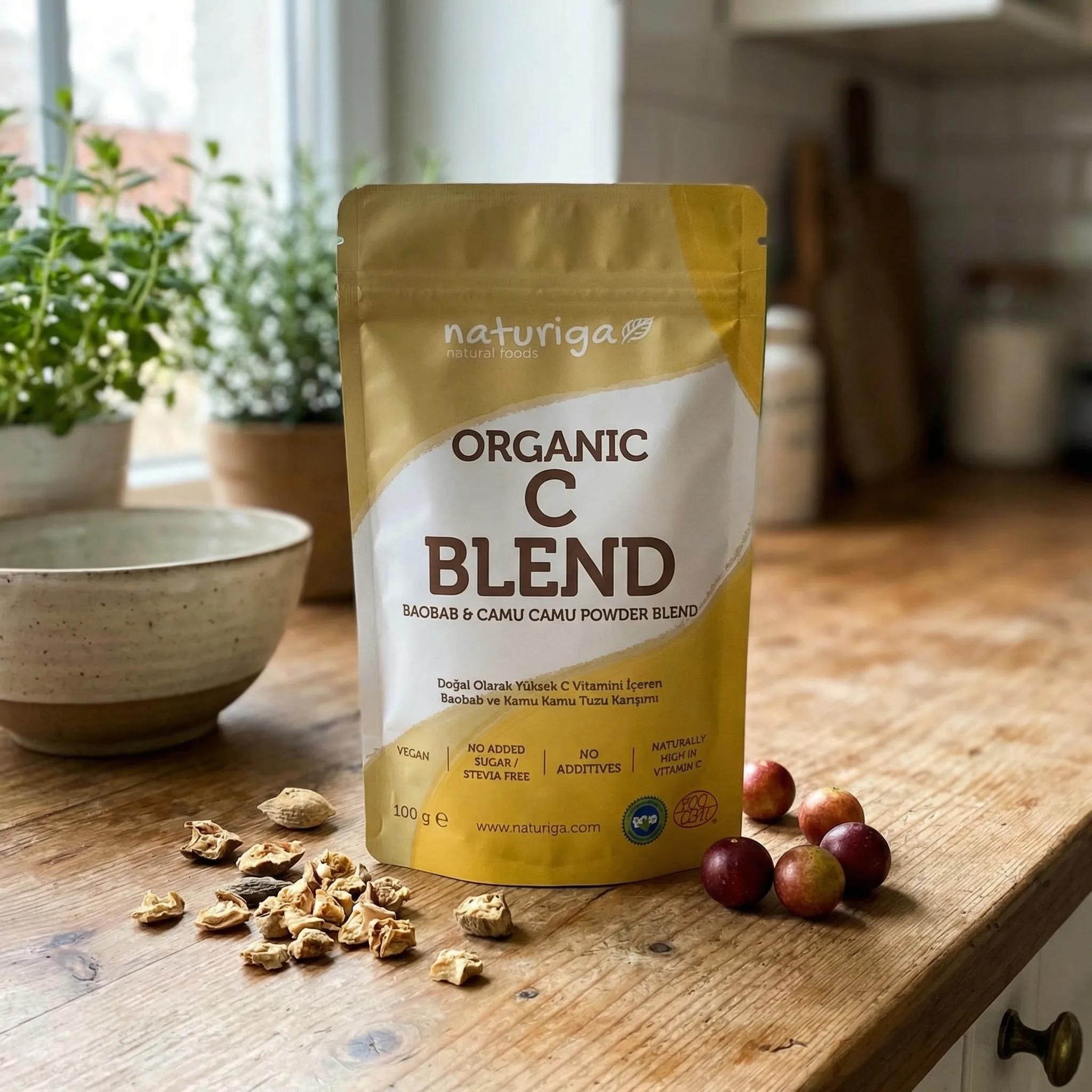 Organik Baobab ve Camu Camu ile Güçlendirilmiş C Vitamini Karışımı 100 gr