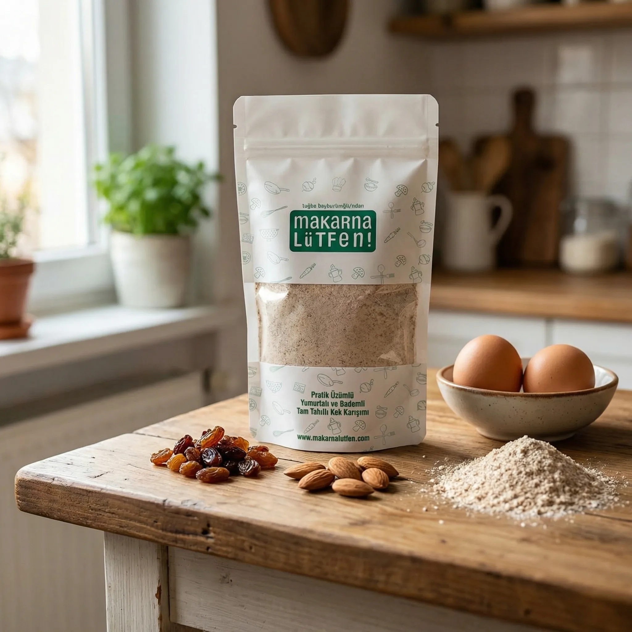 Pratik Üzümlü Yumurtalı ve Bademli Tam Tahıllı Kek Karışımı (385 Gr)