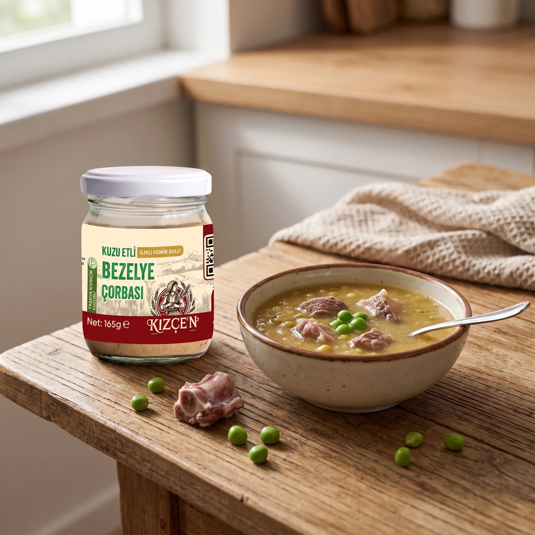 Trakya Kıvırcık Kuzu Etli, İlikli Kemik Suyu ile Zenginleştirilmiş Bezelye Çorbası (165g)