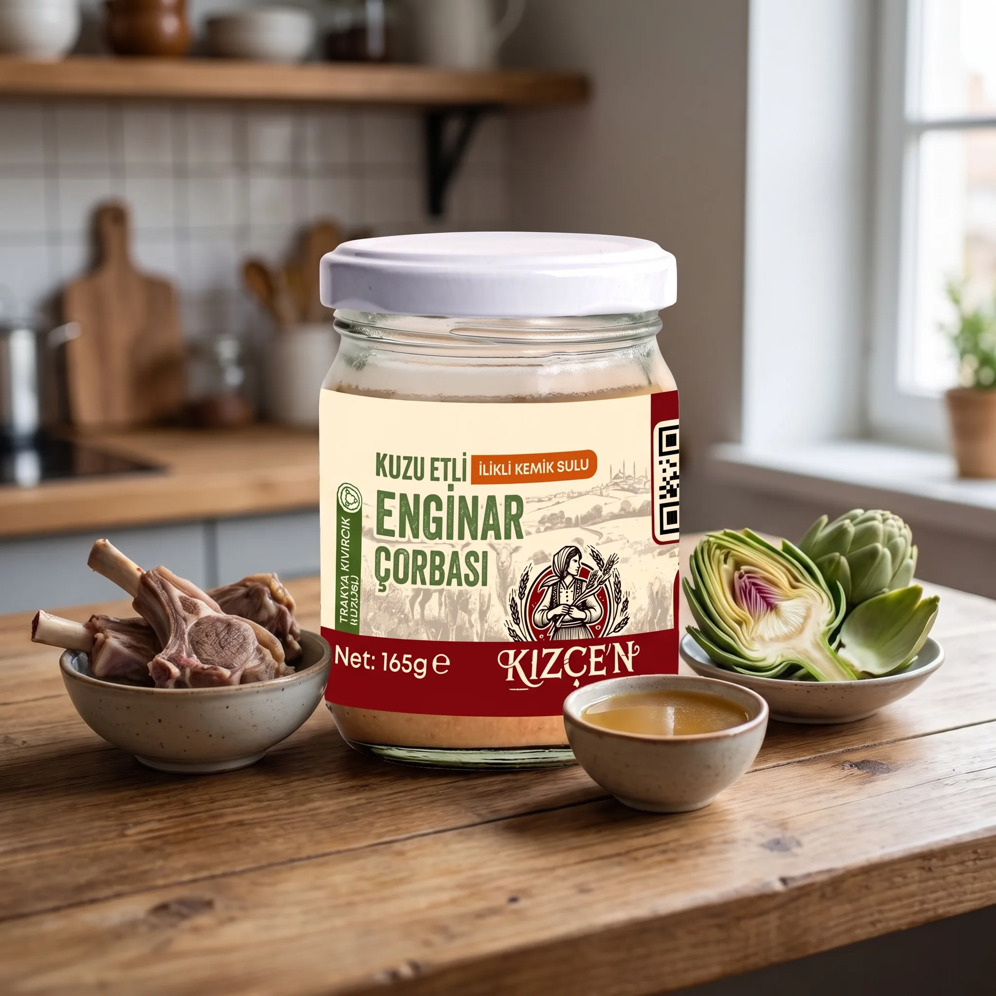 Trakya Kıvırcık Kuzu Etli, İlikli Kemik Suyu ve Enginarlı Besleyici Çorba (165 gr)