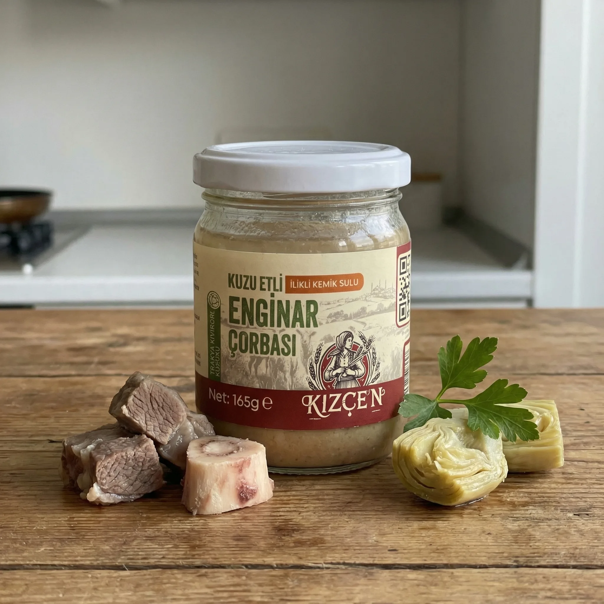 Trakya Kıvırcık Kuzu Etli, İlikli Kemik Suyu ve Enginarlı Besleyici Çorba (165 gr)