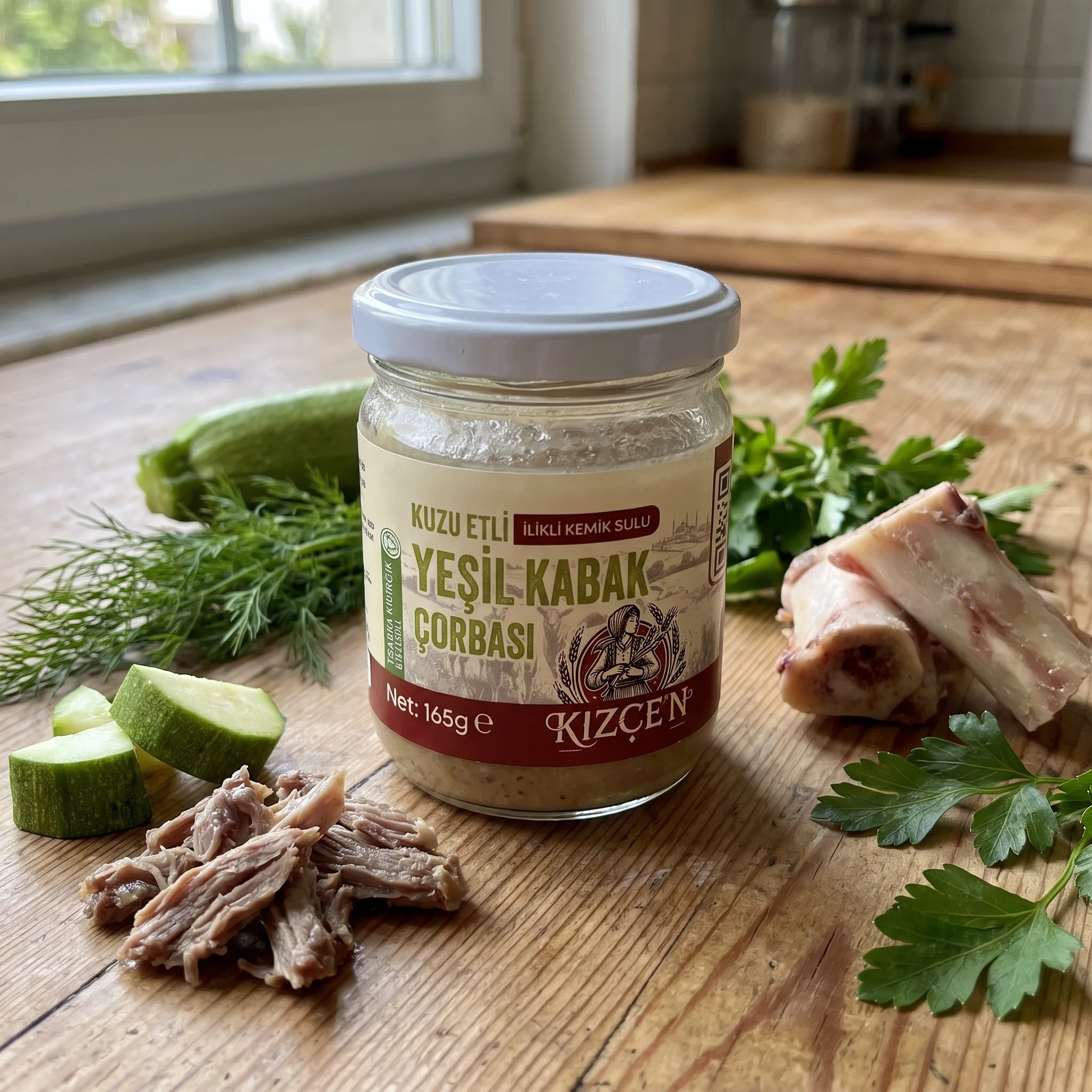 Trakya Kıvırcık Kuzu Etli ve İlikli Kemik Suyuyla Zenginleştirilmiş Yeşil Kabak Çorbası (165 gr)