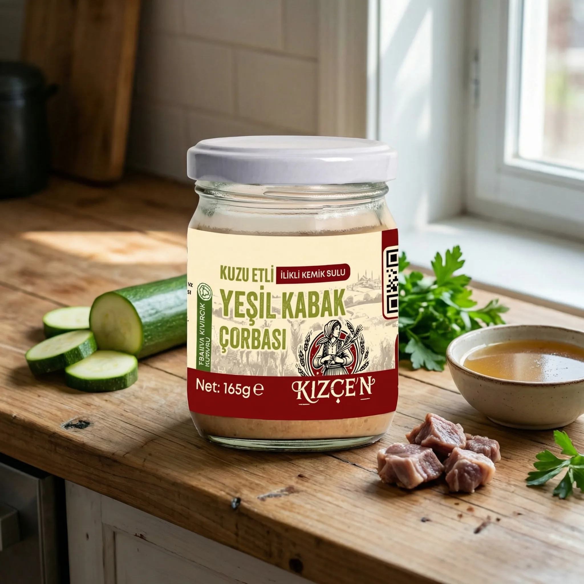 Trakya Kıvırcık Kuzu Etli ve İlikli Kemik Suyuyla Zenginleştirilmiş Yeşil Kabak Çorbası (165 gr)